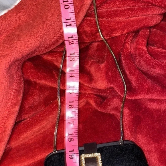 Jeanne Lottie  Vintage Black Velvet rhinestone details slim chain shoulder bag - Picture 6 of 11